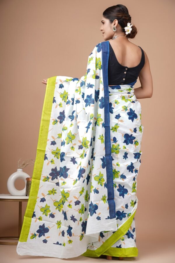Printed Cotton Mul Mul Saree - Image 3