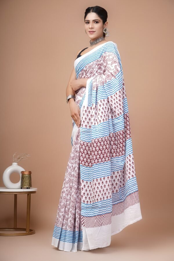 Printed Cotton Mul Mul Saree - Image 3