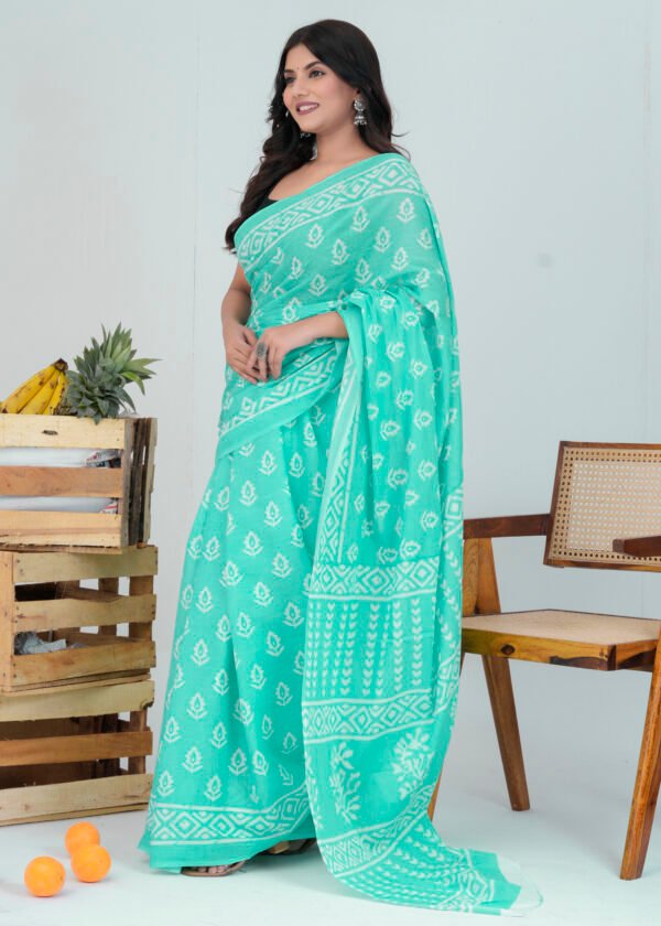 Bagru Hand Block Printed Mulmul Cotton Saree - Image 7