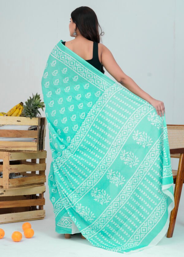 Bagru Hand Block Printed Mulmul Cotton Saree - Image 6