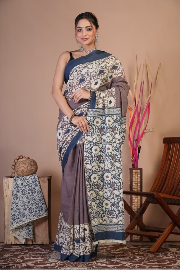 Cotton Mul Saree| Hand block Cotton Mulsaree Printed Cotton Mul Cotton Saree Mul Cotton Saree Bagru Saree Jaipuri Printed Saree Linen Saree Kalamkari Saree Cotton Saree Brand VTVOLVER