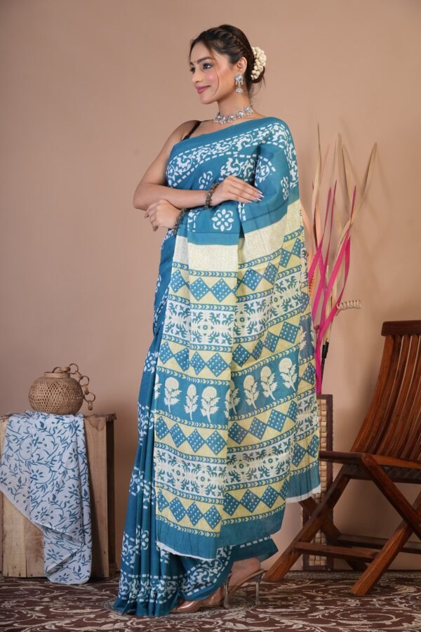 Printed Cotton Mul Mul  Saree - Image 6
