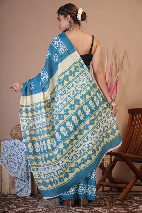 Printed Cotton Mul Mul  Saree - Image 4