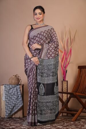 Cotton Mul Saree| Hand block Cotton Mul saree Printed Cotton Mul Cotton Saree Mul Cotton Saree Bagru Saree Jaipuri Printed Saree Linen Saree Kalamkari Saree Cotton Saree Brand VTVOLVER
