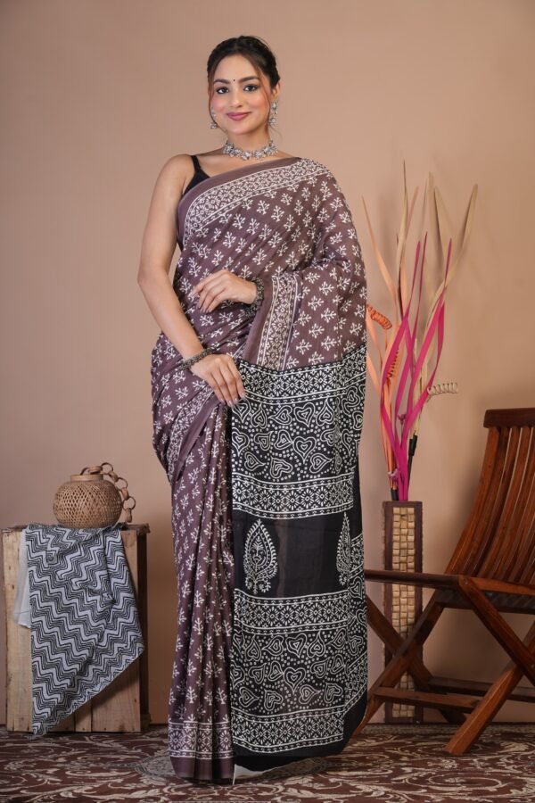 Cotton Mul Saree| Hand block Cotton Mul saree Printed Cotton Mul Cotton Saree Mul Cotton Saree Bagru Saree Jaipuri Printed Saree Linen Saree Kalamkari Saree Cotton Saree Brand VTVOLVER