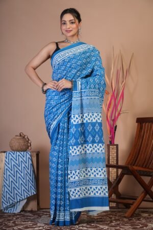 Cotton Mul Saree| Hand block Cotton Mul saree Printed Cotton Mul Cotton Saree Mul Cotton Saree Bagru Saree Jaipuri Printed Saree Linen Saree Kalamkari Saree Cotton Saree Brand VTVOLVER