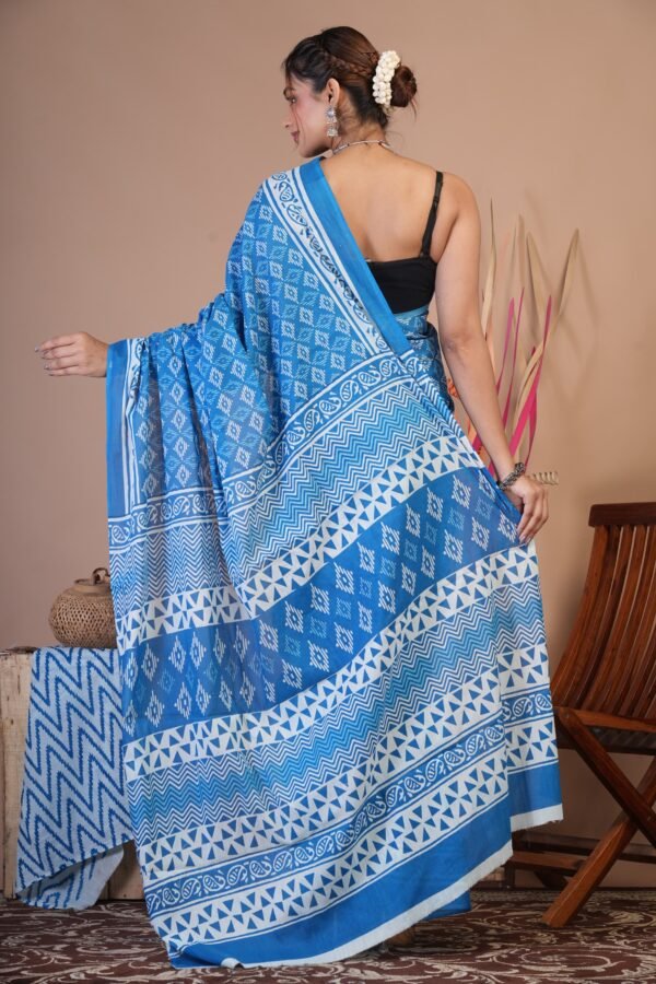 Bagru Hand Block Printed Mulmul Cotton Saree - Image 6