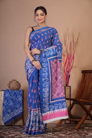 Cotton Mul Saree| Hand block Cotton Mul saree Printed Cotton Mul Cotton Saree Mul Cotton Saree Bagru Saree Jaipuri Printed Saree Linen Saree Kalamkari Saree Cotton Saree Brand VTVOLVER