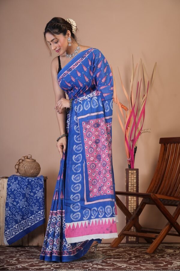 Printed Cotton Mul Mul  Saree - Image 2