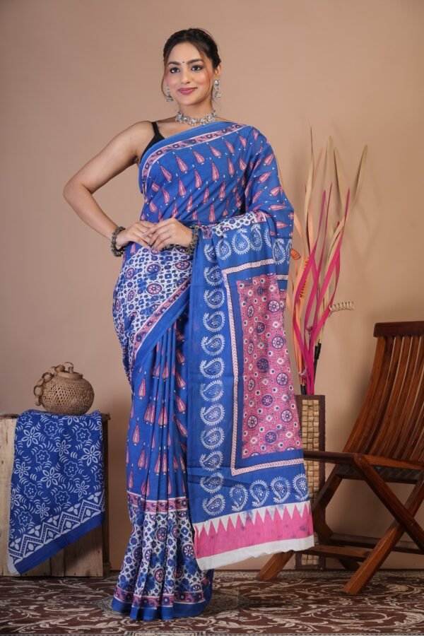 Printed Cotton Mul Mul  Saree - Image 3
