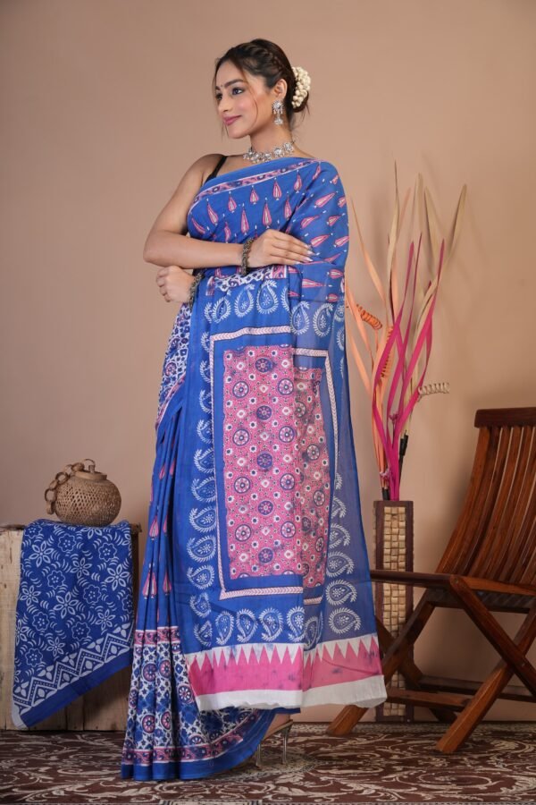 Printed Cotton Mul Mul  Saree - Image 4