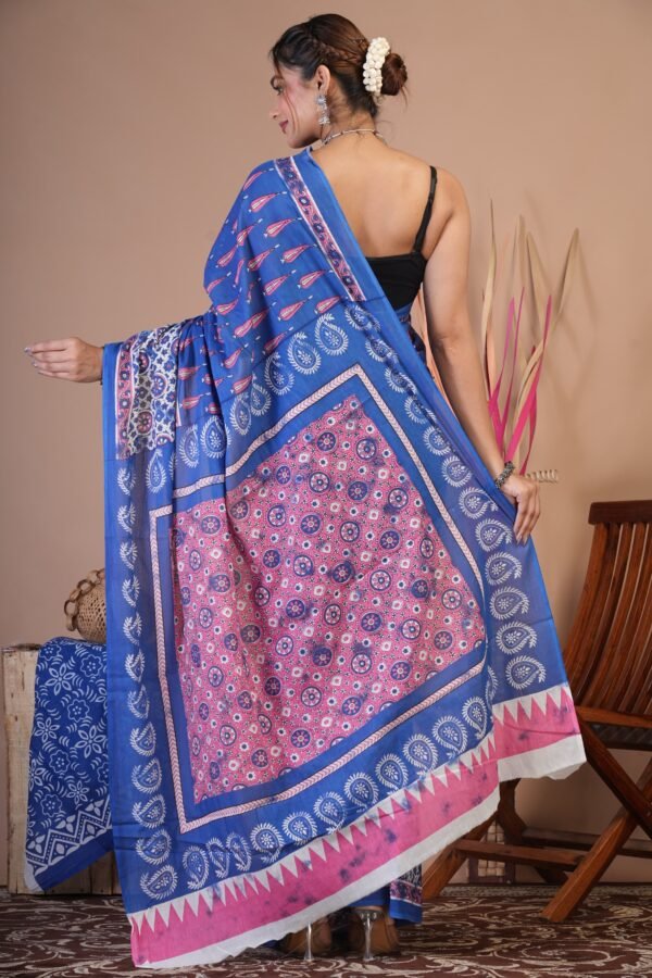 Printed Cotton Mul Mul  Saree - Image 5