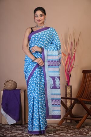 Cotton Mul Saree| Hand block Cotton Mulsaree Printed Cotton Mul Cotton Saree Mul Cotton Saree Bagru Saree Jaipuri Printed Saree Linen Saree Kalamkari Saree Cotton Saree Brand VTVOLVER