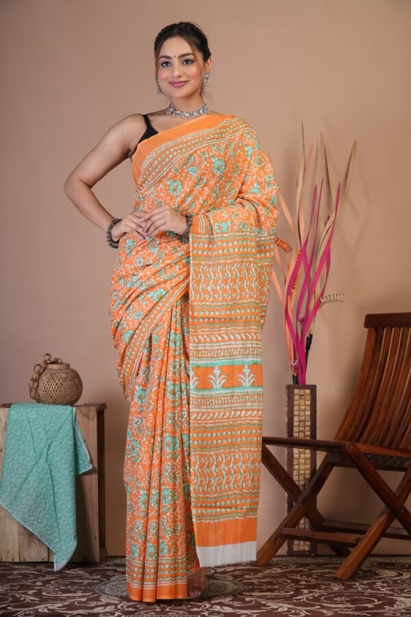Printed Cotton Mul Mul Saree - Image 5
