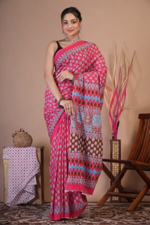 Cotton Mul Saree| Hand block Cotton Mulsaree Printed Cotton Mul Cotton Saree Mul Cotton Saree Bagru Saree Jaipuri Printed Saree Linen Saree Kalamkari Saree Cotton Saree Brand VTVOLVER