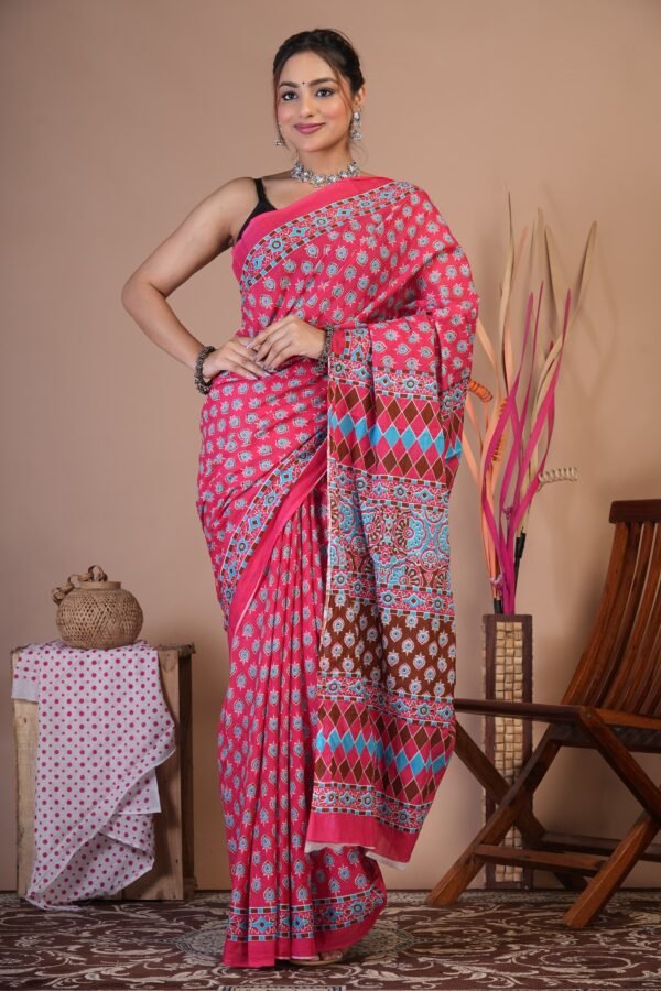 Cotton Mul Saree| Hand block Cotton Mulsaree Printed Cotton Mul Cotton Saree Mul Cotton Saree Bagru Saree Jaipuri Printed Saree Linen Saree Kalamkari Saree Cotton Saree Brand VTVOLVER