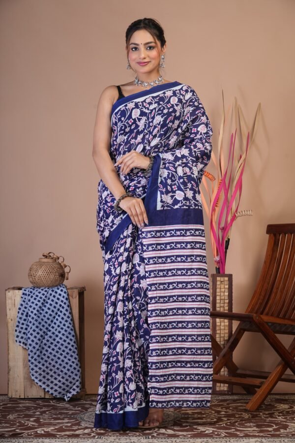 Cotton Mul Saree| Hand block Cotton Mulsaree Printed Cotton Mul Cotton Saree Mul Cotton Saree Bagru Saree Jaipuri Printed Saree Linen Saree Kalamkari Saree Cotton Saree Brand VTVOLVER