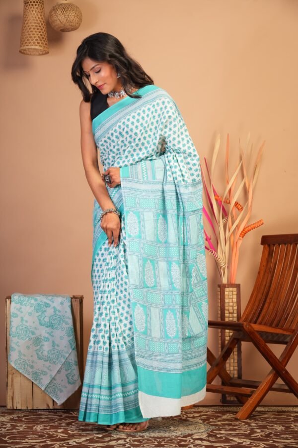 Printed Cotton Mul Mul Saree - Image 5