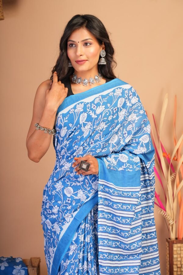 Printed Cotton Mul Mul Saree - Image 5
