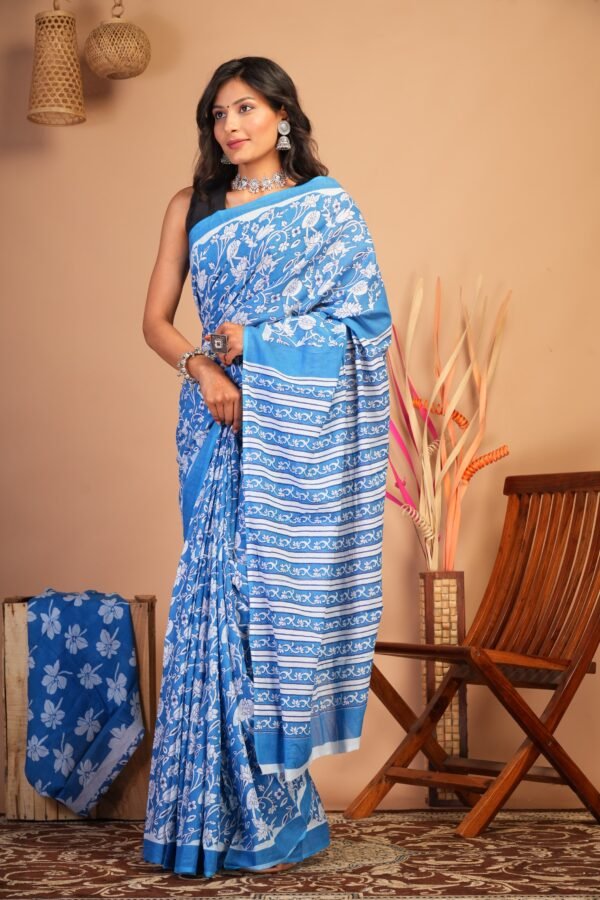 Printed Cotton Mul Mul Saree - Image 4