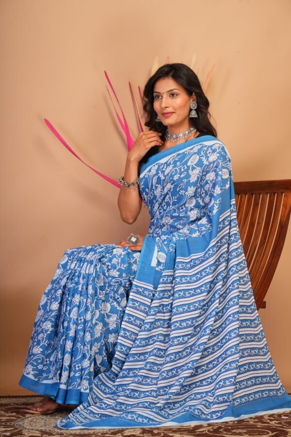 Printed Cotton Mul Mul Saree - Image 3