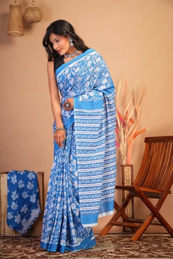 Printed Cotton Mul Mul Saree - Image 2
