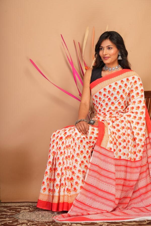 Cotton Mul Saree| Hand block Cotton Mul saree Printed Cotton Mul Cotton Saree Mul Cotton Saree Bagru Saree Jaipuri Printed Saree Linen Saree Kalamkari Saree Cotton Saree Brand VTVOLVER