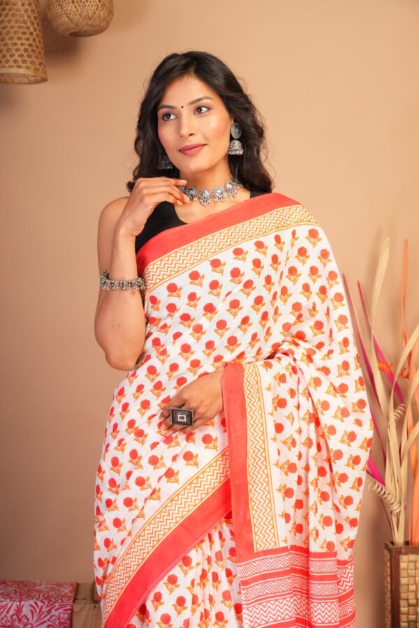 Cotton Mul Saree| Hand block Cotton Mul saree Printed Cotton Mul Cotton Saree Mul Cotton Saree Bagru Saree Jaipuri Printed Saree Linen Saree Kalamkari Saree Cotton Saree Brand VTVOLVER