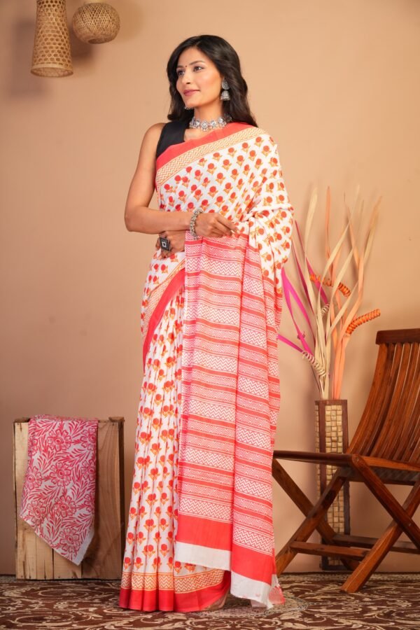 Printed Cotton Mul Mul Saree - Image 4