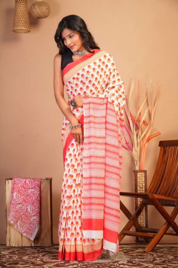 Printed Cotton Mul Mul Saree - Image 3