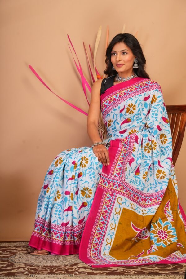 Printed Cotton Mul Mul Saree - Image 5