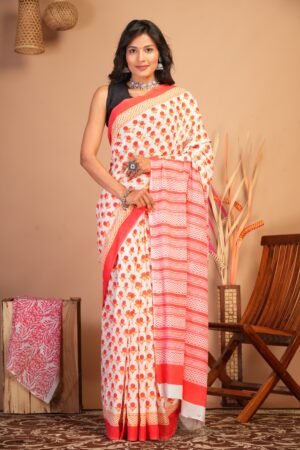 Cotton Mul Saree| Hand block Cotton Mul saree Printed Cotton Mul Cotton Saree Mul Cotton Saree Bagru Saree Jaipuri Printed Saree Linen Saree Kalamkari Saree Cotton Saree Brand VTVOLVER