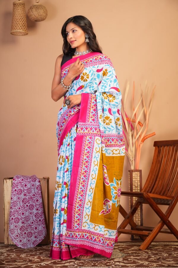 Printed Cotton Mul Mul Saree - Image 4