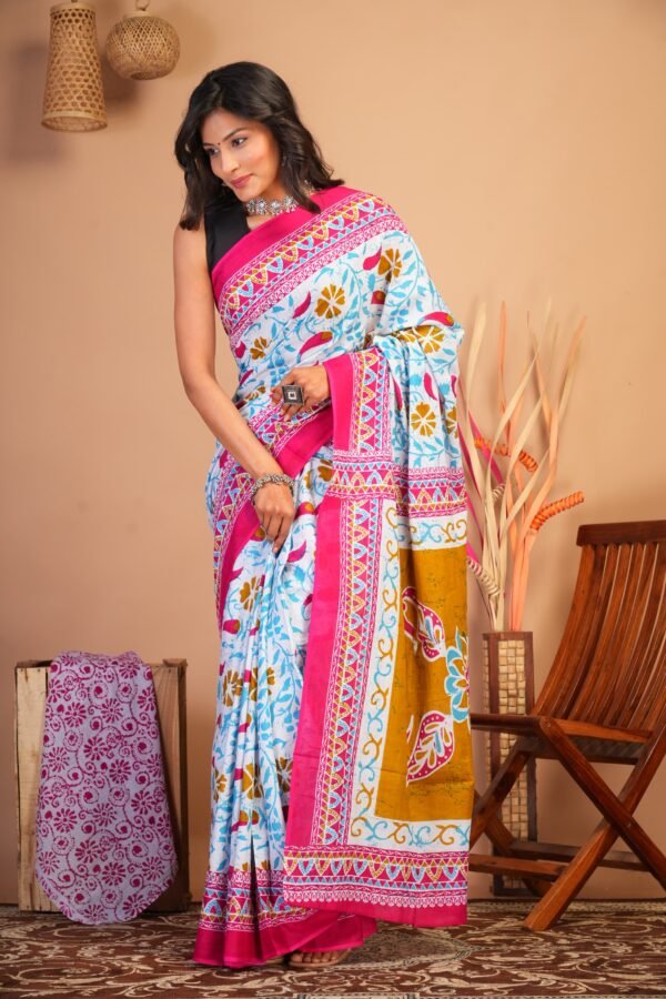 Printed Cotton Mul Mul Saree - Image 3